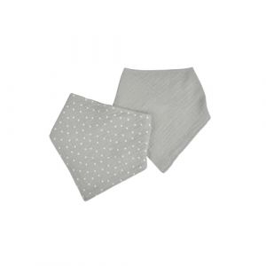 Bébé Douceur, Lot de 2 Bavoirs Bandana 100% Gaze de Coton 16 x 41 cm Gris