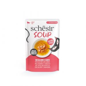 Schesir Soupe aux Filets de Saumon et Carottes, Nourriture Humide compl&eacute;mentaire pour Chats, Recette Originale, 100% Naturelle, 12 enveloppes de 40 g