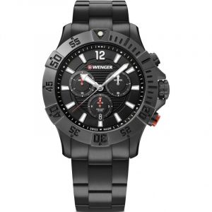 Image de Wenger Seaforce Chrono 43 mm, PVD, Cadran Noir, Montre Bracelet en Acier Inoxydable pour Homme