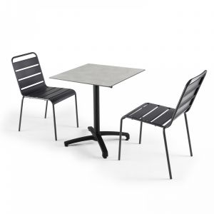 Image de Oviala Ensemble table carré inclinable (70x70 cm) HPL + 2 chaises en métal