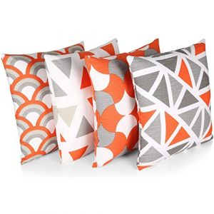 Penguin Home 100% Coton Décoration Double Face Housses Carré avec Fermeture Éclair Invisible 4-P èce Set, 45 cm Longueur x 45 cm Largeur, Mélange Orange/Gris