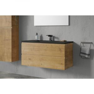 Bernstein Ensemble de meubles de salle de bain Alice 1000 avec lavabo - couleur meuble et lavabo au choix Aspect chêne clair, Noir mat