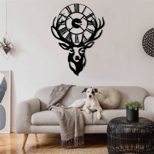 Horloge Murale Cerf en Métal, style industriel - 81x61 cm - DEKORY