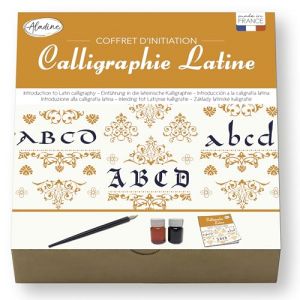 Aladine Kit d’Initiation à la Calligraphie Latine - Plume, 2 Encres & Cahier d’Écriture - Apprentissage Écriture Ancienne Médiévale - Adulte & Enfant - Loisirs Créatifs - 85518