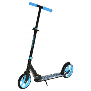 Image de Homcom Trottinette pliable adulte enfant à partir de 14 ans béquille frein à friction arrière hauteur guidon réglable 3 niv. alu. métal noir bleu