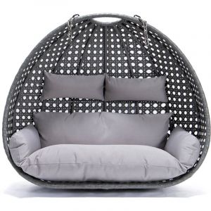 Fauteuil suspendu en polyrotin twin Couleur : Gris, Équipement : Panier et coussin - Home Deluxe