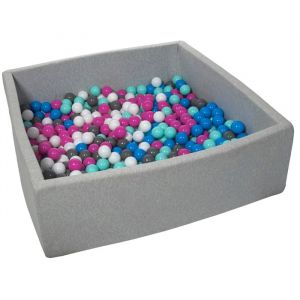 Image de Piscine à balles pour enfant, 20x120 cm, Aire de jeu + 600 balles blanc, bleu, rose, gris, turquoise