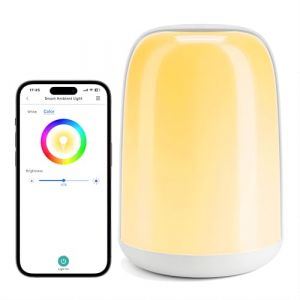 Meross Lampe de Chevet Tactile WiFi, Veilleuse LED Compatible avec Apple HomeKit, Alexa et Google Home, RGBWW Lampe de Table Multicolore Dimmable avec Commande Vocale et Contrôle à Distance