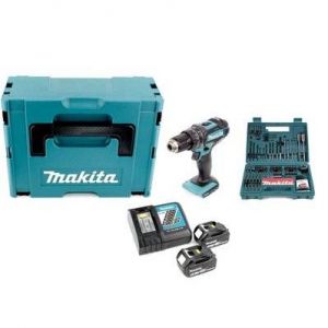Makita DHP 482 RTJ - 18 V Li-Ion Perceuse-visseuse à percussion sans fil + Coffret de transport Makpac + 2x Batteries 5,0 Ah +