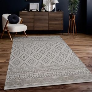 Tapis Intérieur & Extérieur Balcon Terrasse Cuisine Motif Ethnique Boho Moderne 200 cm carré, Beige 2 - Paco Home