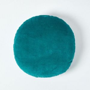 Coussin rond en velours Vert émeraude, 40 cm - Homescapes