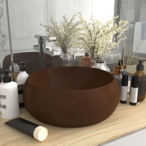 VidaXL Lavabo rond de luxe Marron fonc&eacute; mat 40x15 cm C&eacute;ramique