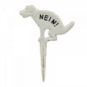 Esschert design Panneau en forme de chien avec inscription "Nein" en fonte - Blanc - L 23 x H 31,5 cm