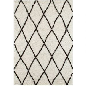 Tapis intérieur shaggy. poils longs. style berbère. blanc et noir - Robby 160 x 230 cm