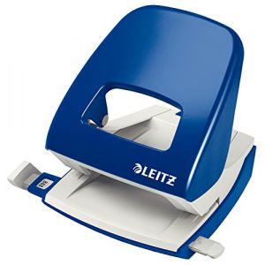 Esselte Leitz Perforatrice Sans Effort, Capacité 30 Feuilles, Bleu, Métal, Réglette de Guidage avec Repères, NeXXt, 50080035