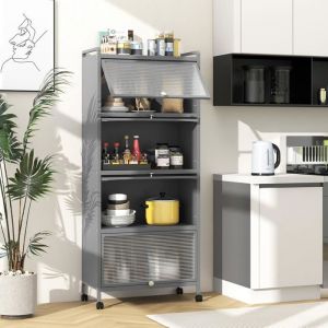 Étagères de rangement à 5 niveaux sur roulettes gris 60x32x154cm