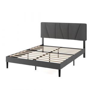 Zinus Maya Sommier 140x190 cm avec Lattes en Bois - Hauteur 30 cm - Cadre & T&ecirc;te de Lit 2 Personnes Tapissier - Montage Facile - Gris Fonc&eacute;
