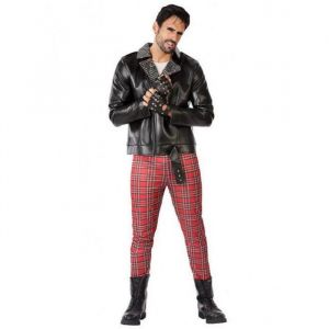 Atosa D&eacute;guisement Punk - Homme - Veste imitation cuir - Pantalon &agrave; carreaux - Ann&eacute;es 70-80