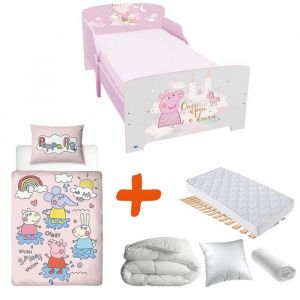 Lit Junior Peppa Pig - 140x70 cm - Lit + Matelas + Parure + Couette + Oreiller - Rose