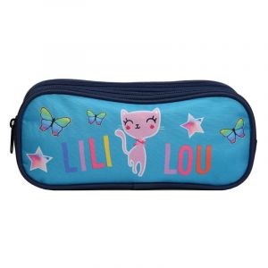 Trousse scolaire 2 compartiments lili lou chat bleue bagtrotter