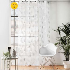 Douceur D'intérieur - Lot de 2 Voilages a oeillets 140 x 240 cm voile sablé imprimé metallisé Edelia Argent - Argent