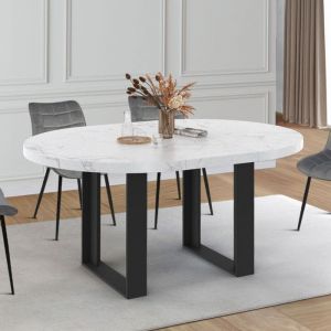 Idmarket Table à manger extensible ronde PHOENIX 4-6 personnes plateau effet marbre blanc ALASKA 110-150 cm