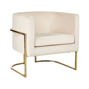 Beliani Fauteuil à dossier Rond Moderne Glam Décoratif en Velours Beigr Crème et Cadre Doré Sirkka