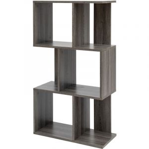 Iris Ohyama Meuble de rangement/&Eacute;tag&egrave;re d'affichage avec 3 &eacute;tag&egrave;res, Biblioth&egrave;que en forme S, Montage facile, Moderne, Solide & El&eacute;gant, Bureau,Chambre,Salon - Display Shelf - SRK-W3 - Ch&ecirc;ne gris