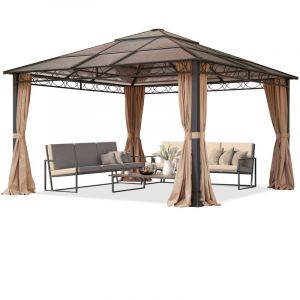Intent24 Pavillon de Jardin 4x4 m Pavillon ALU Deluxe imperméable 4 côtés, Toit en Polycarbonate 6 mm
