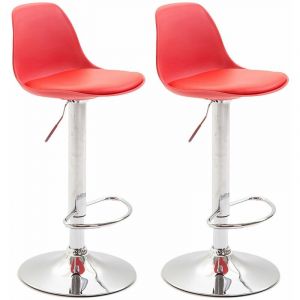 Image de Lot de 2 tabourets de bar Kiel similicuir et coque en plastique rouge Métal chromé