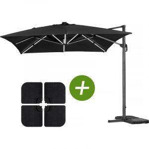Habitat et Jardin Parasol jardin déporté LED Alu 'Sun 3 Luxe' - Carré - 3 x 3 m - Coloris Noir - Dalles lestées incluses