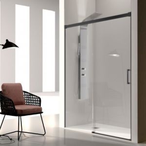 Paroi de douche fixe + Porte coulissante GLASÉ profil noir mat 150 cm Sans paroi latérale