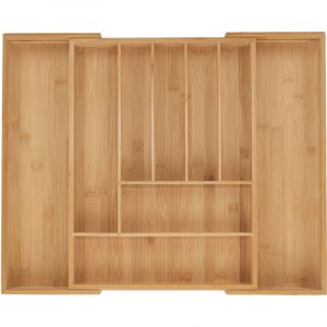 Relaxdays Boîtes à Couverts, Range-Couverts Extensible en Bambou, 7-9 Compartiments, HxLxP: 5x32,5-53,5x43 cm, Naturel