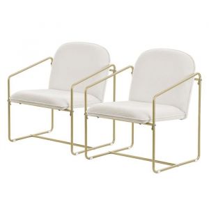 Ml-design - Lot de 2 Fauteuils Beiges Fauteuil Relax avec Revêtement Doux et Structure en Acier Doré, Siège Lounge Rembourré Moderne avec Accoudoirs