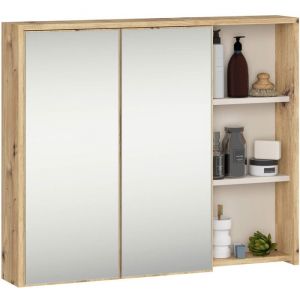 Armoire salle de bains VAMI suspendu avec miroir Chêne Artisan et Cachmire 90 cm 2 portes 6 étagères 90x15x75 cm