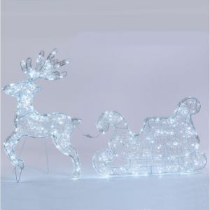 Lotti Renne avec Traîneau 3D H85cm 350 LED blanc froid Acrylique 31V extérieur professionnel