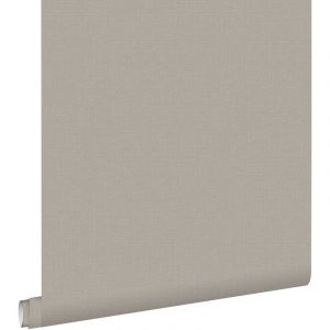 Papier peint uni mat avec texture de lin taupe - ESTAhome