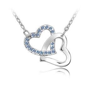 Blue Pearls Collier Coeurs entrelac&eacute;s orn&eacute; de Cristal bleu de Swarovski