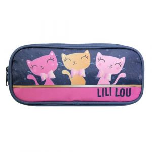 BAGTROTTER Trousse scolaire rectangulaire Lili Lou 3 chats Bleu