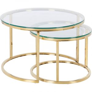 Beliani Set 2 Tables Basses Café Plateau en Verre Trempé Rond et Cadre en Métal Doré Grange