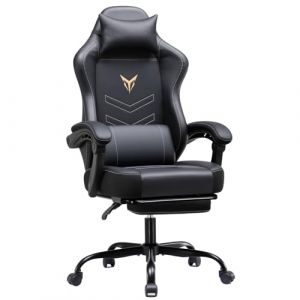 GTPLAYER Chaise de Gaming Ergonomique avec Repose-Pieds, Chaise de Bureau r&eacute;glable en Hauteur avec Coussin de t&ecirc;te et Lombaire - Chaise pivotante en Cuir synth&eacute;tique Noir