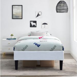 King Of Dreams - Sommier 100x200 cm Tapissier déhoussable housse lavable Blanc + Pieds en 20 cm 13 Lattes - Anna- revetement Tissu pvc