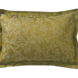 Blanc des vosges Taie d'oreiller en satin de coton GINGKO olive