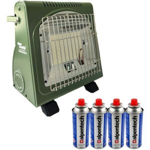Chauffage à gaz portable 1.7KW Céramique + 4 Cartouches de gaz Thermocouple ODS Intérieur et Extérieur ALPEN