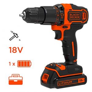 Image de Black & Decker BDCHD18K Perceuse visseuse sans fil à percussion en coffret avec batterie 1,5 Ah