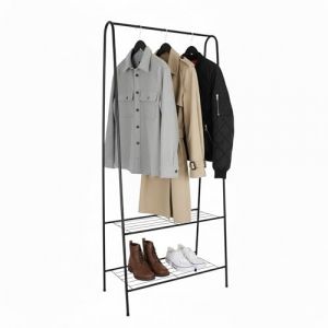 Relaxdays Porte-Manteau, 2 &eacute;tag&egrave;res, H x L x P : 151 x 60 x 34,5 cm, m&eacute;tal, Porte-Manteau Slim, Noir