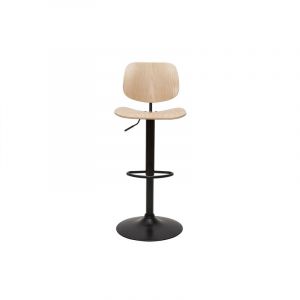 Miliboo Tabouret de bar relevable bois clair et métal noir TOBIAS