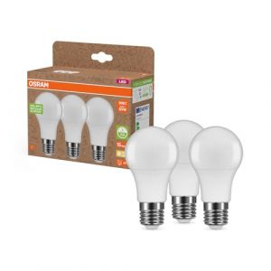 Osram NATURE LOOP - lampes LED écologiques en plastique recyclé, pack avantage de 3 lampes, remplace les ampoules 60W classiques, forme de poire, E27, blanc chaud(2700K),respectueux de l’environnement