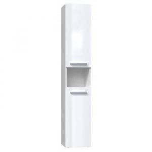 LUANA - Meuble salle de bain 2 portes - 31x30x174cm - Colonne rangement SDB - Blanc
