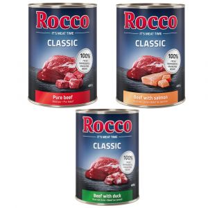 Rocco Lot mixte Classic 6 x 400 g : 10 % de remise ! - lot mixte exclusif : pur bœuf, bœuf & saumon, bœuf & canard